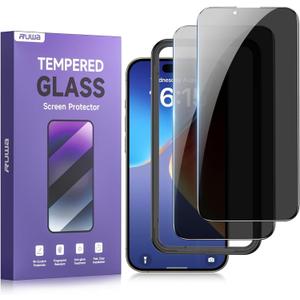 2 x ruwa Privacy Screen Protector for iPhone 13, iPhone 13 Pro, iPhone 14 and iPhone 16e [6.1 Inch][2-Pack] Tempered Glass with Easy Installation Frame, Anti-Scratch,Anti-peep