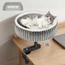 TNELTUEB Cat Desk Bed - 360 Rotating,Clamp On Cat Bed for Desks, Adjustable High Support Up to80 lbs for Office, Game Table, Island Tables, Desktop Attachment Hammock Grey