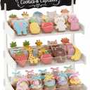 HOTCAN Cookie Display Stand for Bakers & Vendors with Acrylic Front | Wooden Dessert Stand with Chalkboard Sign for Market Booths, Craft Fairs & Events | 3 Tiered Cookie Display for Cupcakes, Muffins & Pastries (White)