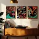 3Pcs Trendy Black Woman Wall Art Fashion Black Girl Leopard Picture Wall Decor Vintage Music DJ Record Aesthetic Poster African American y2k Art Painting Canvas Prints Artwork for Living Room Bedroom