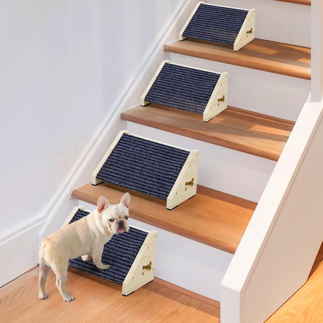 4 Pack Wooden Dog Ramp for Stairs Suits for Small Medium Dogs Cats, Pet Steps Stairs for Staircase for Dogs Cats Grey,Need Installation,13 * 9.8 * 5.1 inch