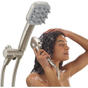 Delta VersaCurl Detangling Handheld Shower Head Tool for Curly Hair with 3 Curl Defining Brush Inserts Included, Detangler Brush Hand Shower with Hose, Spotshield Brushed Nickel 74B430SN