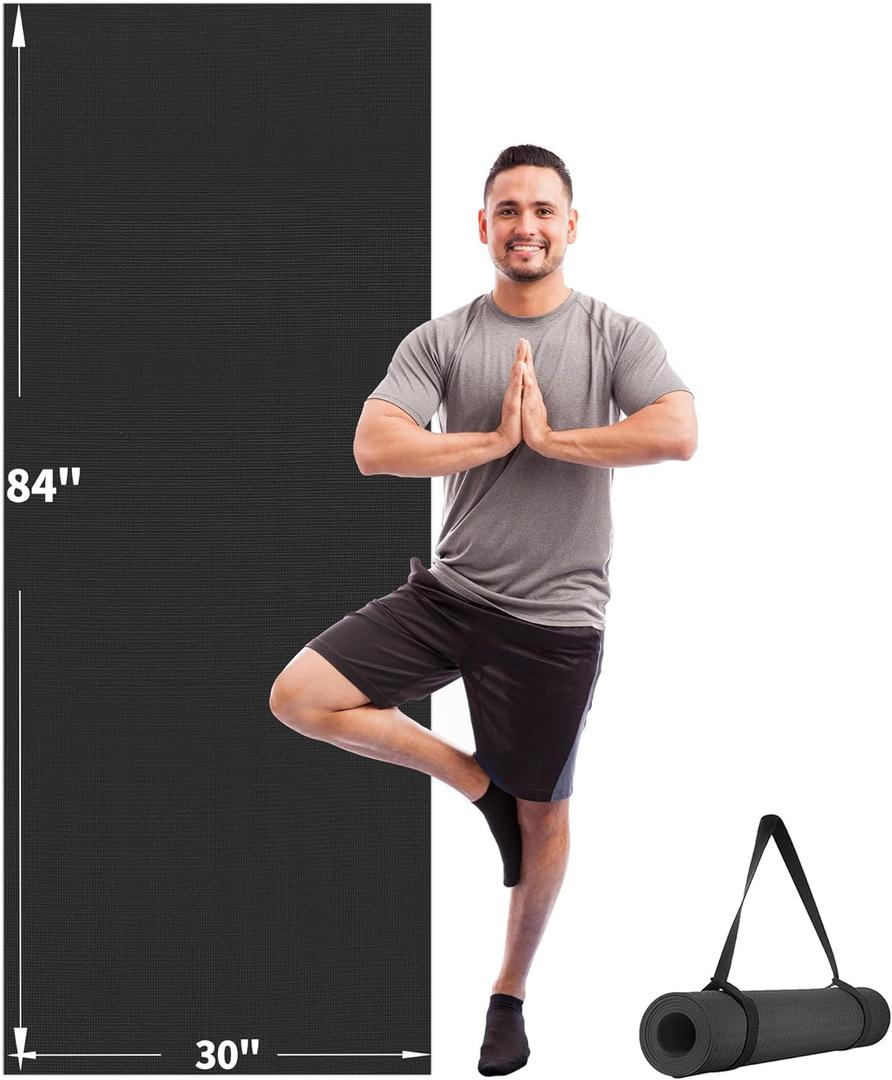 CAMBIVO Yoga Mat for Women and Men, Extra Long and Wide Exercise Mat(72"x48"/84"x30"), Large Non Slip Workout Mat for Yoga, Pilates, Fitness, Barefoot Workouts, Home Gym Studio (Black)