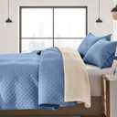 FLYMME Bluish Grey Full/Queen Quilt Bedspreads, Modern Style Geometric Weave Stripe Pattern,3 Pieces Lightweight Bedding Sets, Microfiber Quilted Comforter Coverlet for All Season (1 Quilt, 2 Shams)