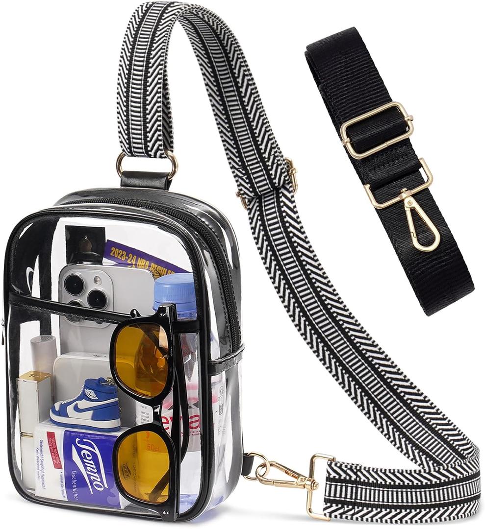 Clear Bag for Stadium Events, Clear Crossbody Sling Purse, 2 Straps