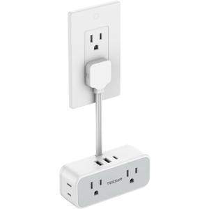 Multi Plug Wall Outlet Extender, TESSAN Short Extension Cord 6 inch, Flat Plug Splitter with 4 AC 3 USB (1 USB C) Charging Ports, Multiple Outlet Small Power Strip for Home Office Dorm Room (Grey)