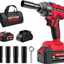 SEYVUM Impact Wrench,1/2" Impact Gun, Power Impact Driver Max Torque 320 Ft-lbs (430N.m), Cordless Impact Wrench with 20V Brushless Motor, 4.0Ah Li-ion Battery with Fast Charger, 4 Pcs Impact Sockets