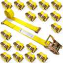 KJE 18 Pack E-Track Ratchet Straps, 2" x15' Heavy Duty Cargo Tie-Downs, 4500LBS Breaking Strength, Standard E Track Fitting Tie Down Ratcheting Strap for Cargo Vans, Trucks, Trailers