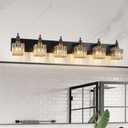 6-Lights Crystal Bathroom Vanity Light Black Gold Modern Bathroom Lighting Fixtures Over Mirror, Wall Light Fixtures (Black Gold-Square Shade)