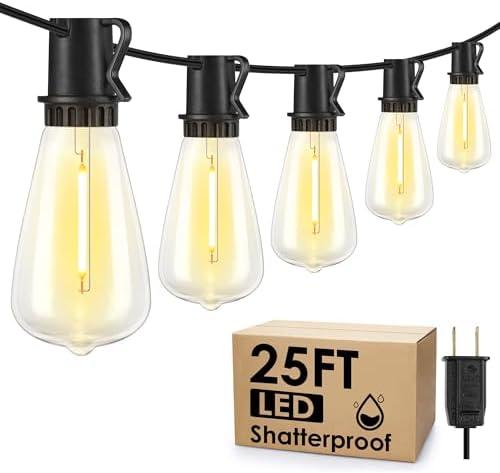 Larkvue 25FT Outdoor String Lights, Patio Lights with 10+1 LED Dimmable Waterproof Shatterproof ST38 Retro Edison 2700K Bulbs for Balcony Yard, Black