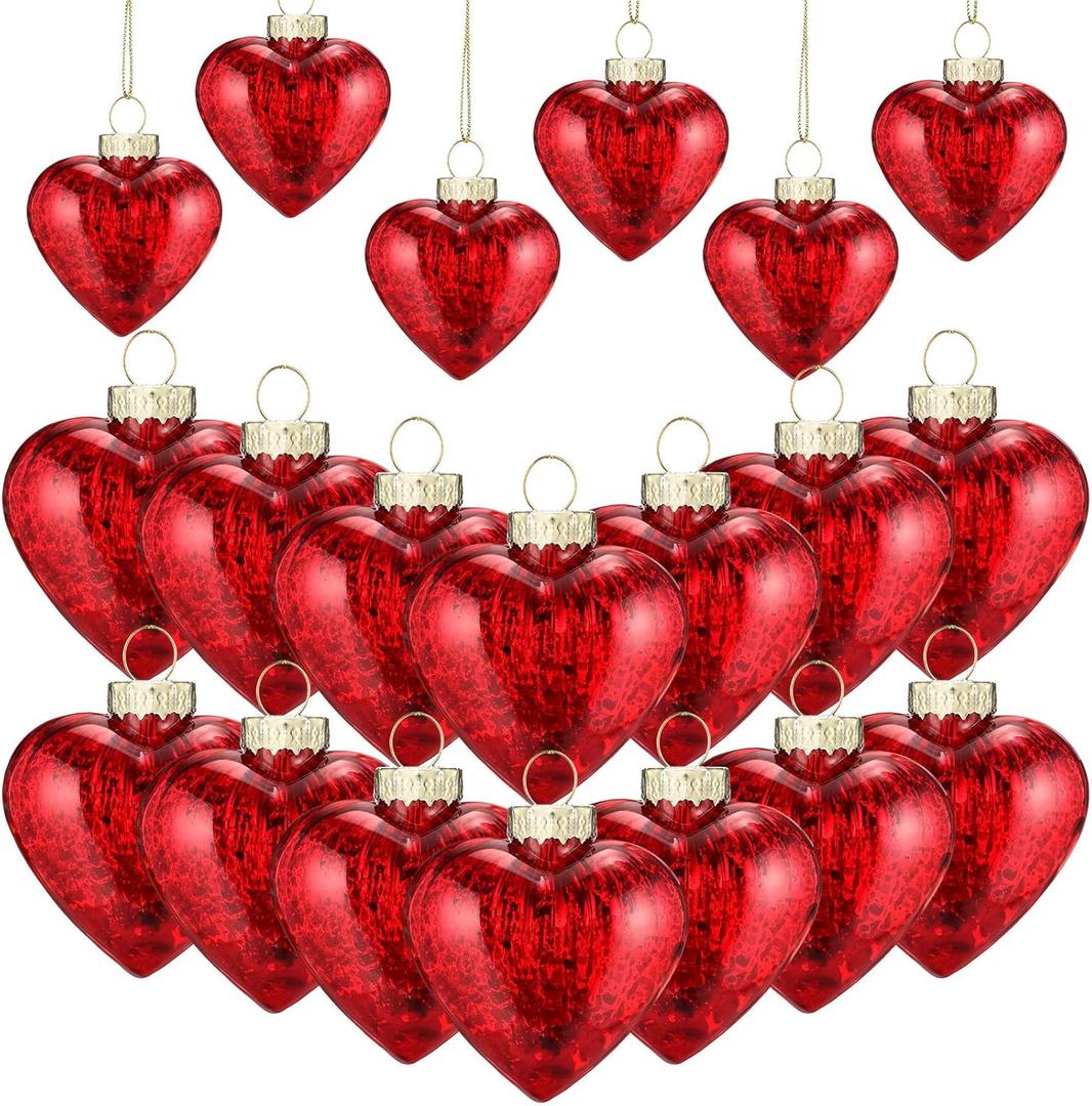 12 Pcs Burgundy Valentines Heart Glass Ornaments Heart Shaped Red Crystal Hanging Ornaments Bulk Mini Crystal Hanging Decorations for Party Valentines Wedding Anniversary Tree Decor