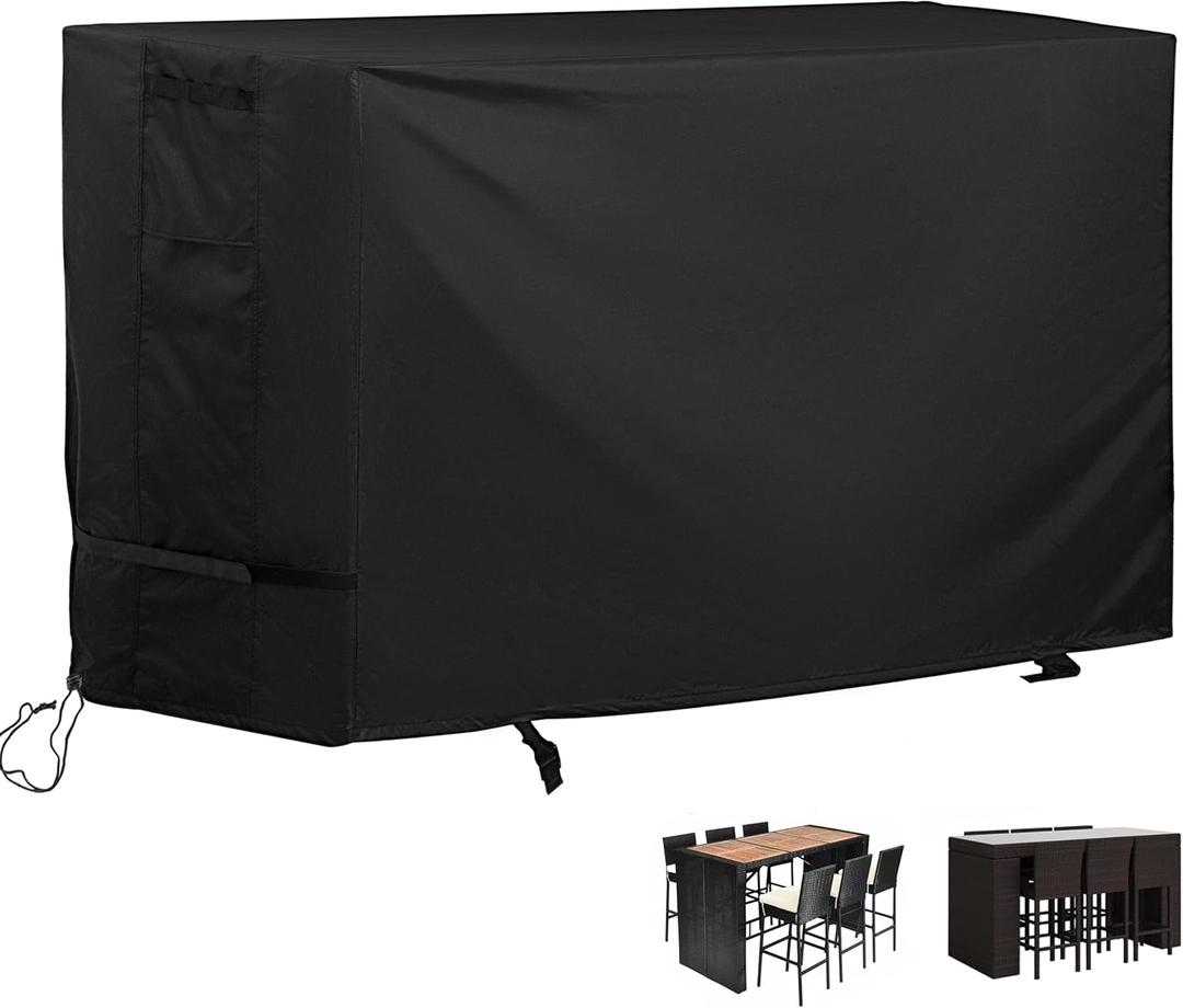 Bar Height Patio Set Cover for 7 Pieces Patio Bar Dining Table and Chairs Set, Patio Bar Set Cover for 6 Person-Outdoor Bar Height Table and Chairs