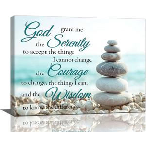Serenity Prayer Bathroom Wall Art Beach Zen Canvas Prints Scripture Christian Pictures Beachy Office Home Decor for Bedroom Dining Living Room 16"x12"