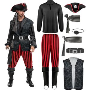 Spooktacular Creations Men Pirate Costume, Adult Pirate Shirt Vest Viking Pants Hat Set for Halloween Themed Parties (X-Large, Black)