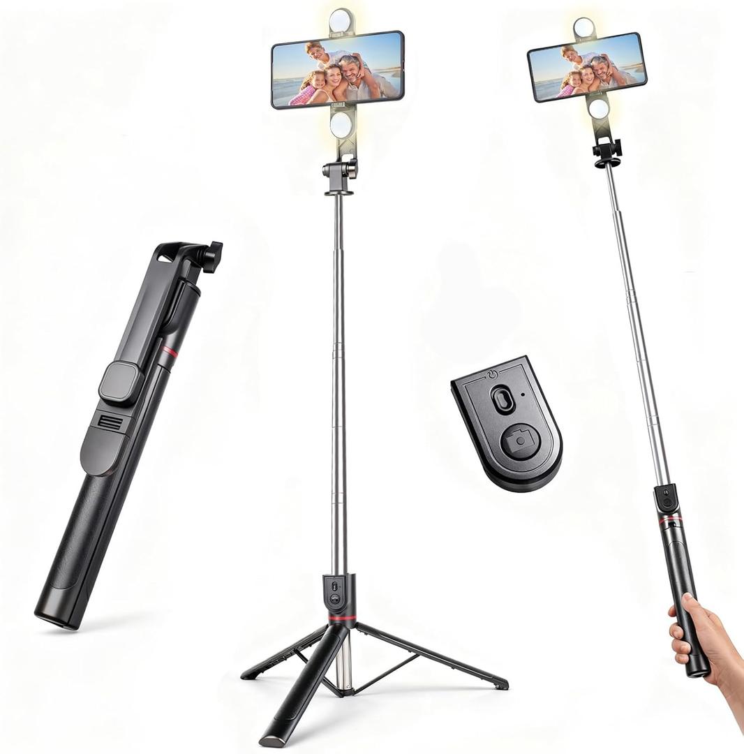 71" Phone Tripod Selfie Stick with Light, Cell Phone Tripod Stand with Wireless Remote Compatible with iPhone and Android Phone