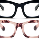 REAVEE Oprah Style Reading Glasses for Women, Blue Light Blocking Cute Oversized Square Computer Readers Spring Hinge (Black/Pink Leopard)