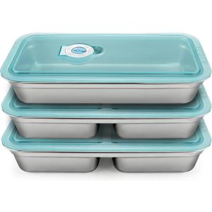 3-Pack Stainless Steel Snack Containers with Leakproof Lids - 2 Divided & 1 Large Open Metal Bento Box Set - Snackle Box Container for Kids & Adults, School, Travel & Meal Prep