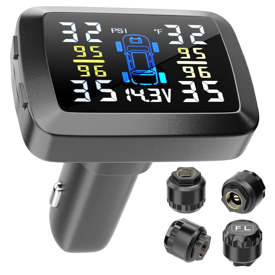 Tire Pressure Monitoring System 48s Fast Refresh TPMS with Strong Battery Easy Button Control Real Time Pressure Temperature Monitoring LCD Display 4 External Sensors for Cars SUVs Trucks 087 PSI