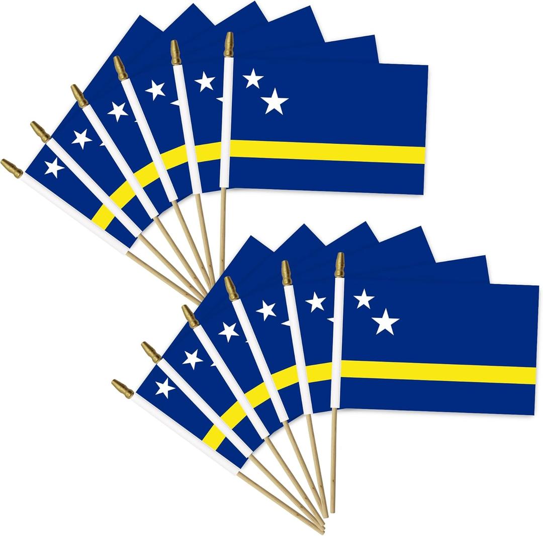 12 Pack Small Curacao Flag Stick 5.3'' x 8.3'' - Handheld Curacao Flags with Wooden Sticks Spear Top, Mini Country Flag Hand Waving Sticks for National Day Curacao Party Decorations