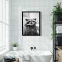 Funny Bathroom Wall Art Framed Raccoon Bathroom Pictures Wall Decor, 24"L x 16"W