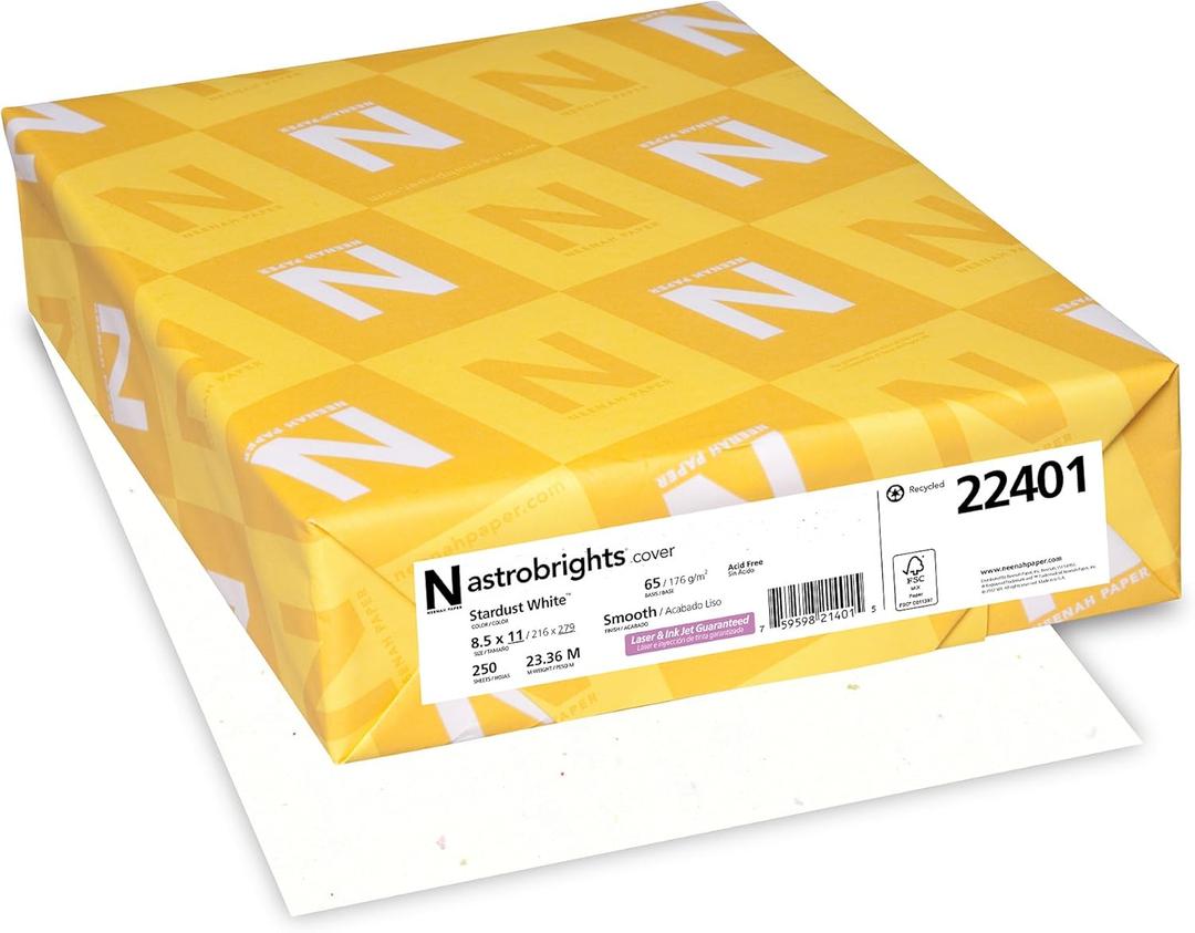 Astrobrights Colored Cardstock, 8.5 x 11, 65 lb/176 gsm, Stardust White (Multi-Color Flecked), 250 Sheets (22401)