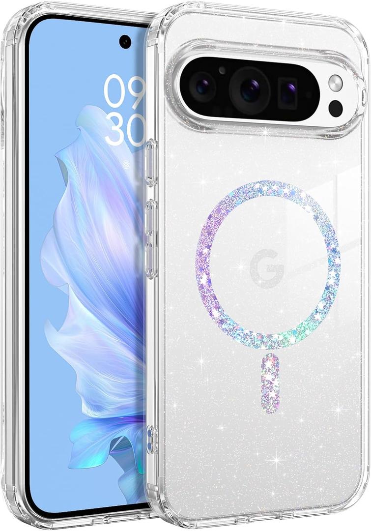 BENTOBEN Magnetic for Google Pixel 10 Pro XL Case, Clear Crystal Glitter Phone Case Compatible with MagSafe, Shockproof Sparkly Cute Women Girl Cover for Pixel 10 Pro XL 6.8 inch 2025, Clear Glitter