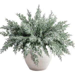 10 Packs 16.5" Artificial Christmas Snow Pine Branches, Snow Flocked Faux Greenery Norfolk Pine Sprigs Cypress Stems, White Frosted Fake Foliage Pine Needle Picks for DIY Craft Garland Home Decor