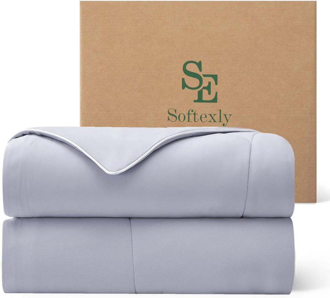 SE SOFTEXLY Cooling Comforter Queen Size, All Season Lightweight Summer Blanket for Hot Sleepers & Night Sweats, Breathable Soft Bedding, Silk Smooth Finish, 90"x90", Glacial Grey