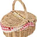 1pc Picnic Basket Vegetable Basket Bowl Rattan Bowl Round Rattan Basket Dinner Table Decor Storage Basket with Flower Basket Storage Baskets Food Basket Snack Child to Weave Wicker (26x18x15cm, Assorted Color 1)