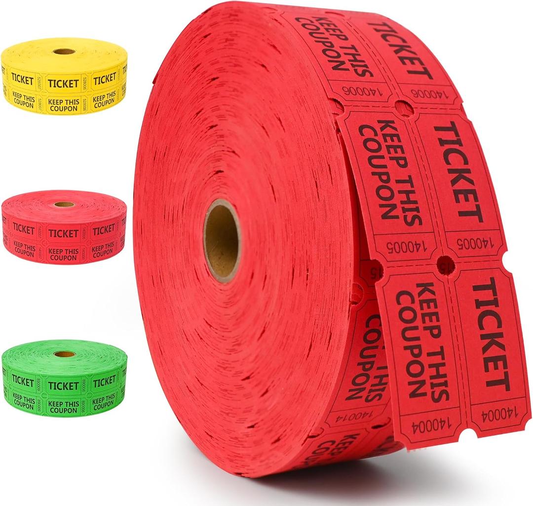 ESSENTIAL 4000 Pcs (2000 Pairs) Raffle Tickets Double Roll, Red Raffle Tickets Roll with Name and Phone Number, for Raffle, Events, Classroom, Entry, Class Reward & Door Prize (Red)