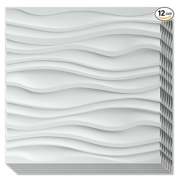 Art3d PVC Wave Board Textured 3D Wall Panels for Interior Wall Decor, Living Room, Bedroom, Office, Walnut, 19.7" x 19.7" (12 Pack)