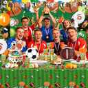 Combo Sports Party Kit for 20: Football & Basketball Theme Decorations with 300g Plates, Orange Cutlery, Banner, 24 Balloons, Tablecloth & Backdrop for Birthday