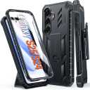 FNTCASE for Samsung Galaxy S25 Case: Military Grade Rugged Cell Phone Cover with Kickstand & Belt Clip Holster | Shockproof TPU Protection Bumper Design for Galaxy S25 Cases 6.2 inch - Black
