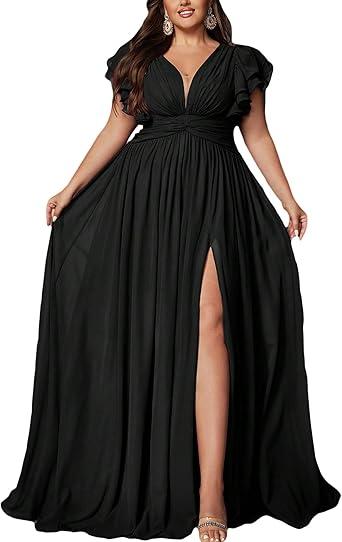 Women's Plus Size Bridesmaid Dresses Chiffon Wedding Guest Summer Maxi Dress Elegant Prom Evening Party Cocktail Gown, 5XL
