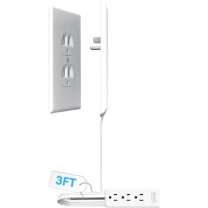 Sleek Socket Original & Patented Flat Ultra-Thin Outlet Concealer with Extension Cord Kit, Multi Outlets Power Strip, Ideal for Home Improvement, Hide Bulky and Messy Cords, 3ft