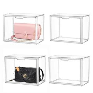 Clear Stackable Plastic Storage Bins with Magnetic Attraction Lid, Acrylic Box Display Case Showcase for Cosmetic, Large Figures Collectibles (3 Pack, X-Large)