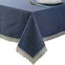 EHouseHome Faux Linen Tablecloth with Lace Trim - Waterproof/Spill Proof/Stain Resistant/Wrinkle Free/Oil Proof - for Banquet, Parties, Dinner,Wedding,Holiday,Denim Blue Rectangle 60x120Inch