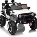 GarveeLife 24V 2 Seaters Kids Ride Truck with Remote Control, 180W Motor 7Ah Battery 20" Seat Electric Ride on Car Toy for Toddlers 3+, Shovel, Led Light, Music, Spring Suspension, USB, White