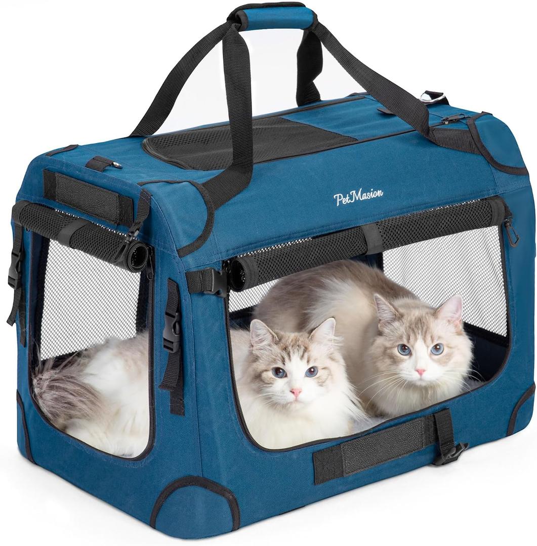 Extra Large Cat Carrier for 2 Cats, Collapsible Soft Sided Pet XL Crate for Large Medium Big Cat 20lbs+, Car Travel Portable Bag for Long Trips Ride 24"x16.5"x16.5"