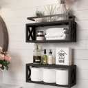 RICHER HOUSE Floating Shelves with Guardrail, Rustic Wood for Wall Dcor, Farmhouse Bathroom Accessories Mounted, Organizer over Toilet Storage, Kitchen, Living Room - Black