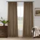 Brown Pinch Pleated 100% Blackout Linen Bedroom Curtains 96 Inch Length Double Layer Pleat Curtains Ring Hooks Back Tab Black Out Room Darkening Drapes 96 Inches Long Living Room Dutch Cocoa