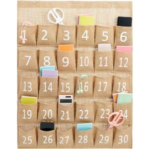 Juvale 30-Row Burlap Cell Phone Holder for Classroom, Farmhouse Designed White Numbered Hanging Pocket Organizer for Mobile Phones, Calculator Caddy, Organization (23.6 x 31 in)