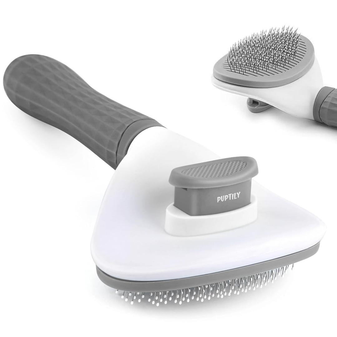 Self-Cleaning Slicker Brush With Release Button, Dog Shedding Grooming Tool, Cat Comb Pet Massage for Long or Short Hair, Removes Tangles & Loose Fur