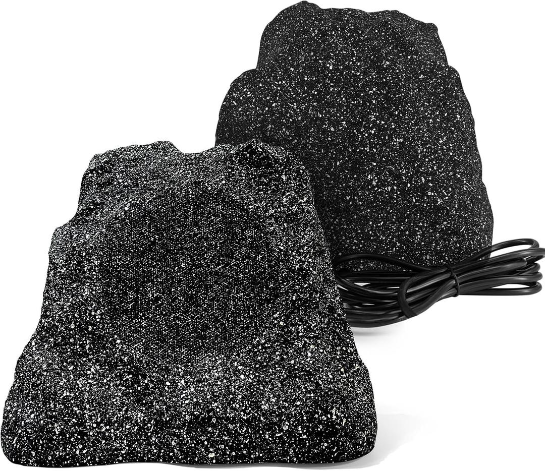 Herdio 8" Outdoor Rock Bluetooth Speakers Wired IPX7 Waterproof 600 Watt Resin Material All Weather for Deck Pool Backyard Patio Garden BBQ (1 Pair Black)