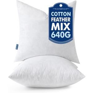 MIULEE Pillow Inserts 18x18 Inch Set of 2, Feather Mix Polycotton with Cotton Fabric Square Decorative Throw Pillows for Couch Bed Sofa