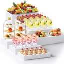 Leinuosen 7 Pcs Extra Large Buffet Risers Set 10" to 16" Rectangle Acrylic Display Box Catering Dessert Table Riser Food Display Decorative Stand with Hollow Bottom for Catering Supplies (White)