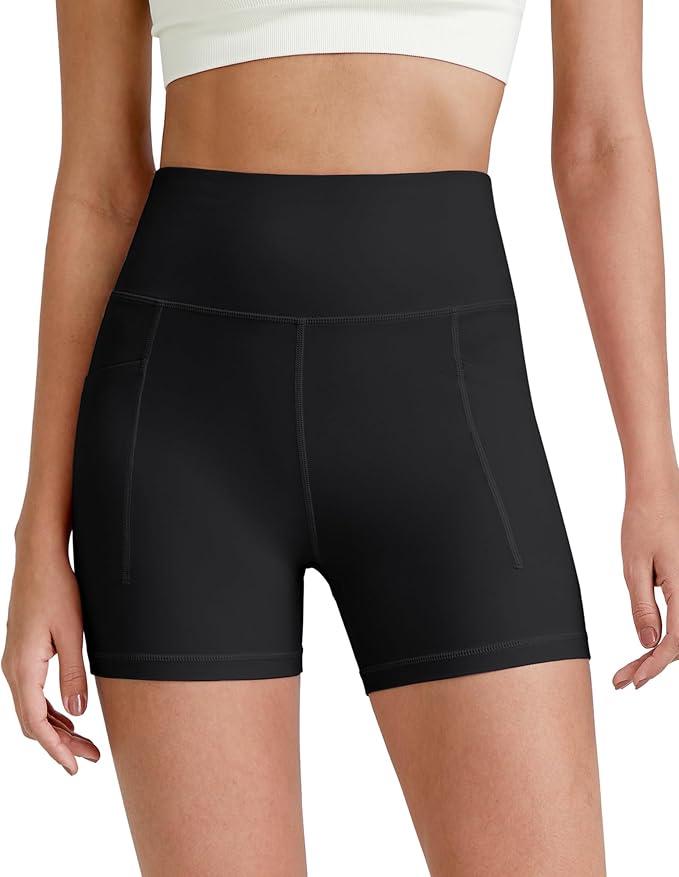 G4Free Biker Shorts for Women Tummy Control High Waisted Yoga Workout Running Gym Shorts with Pockets(Black,6",M)