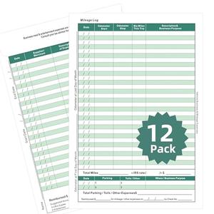12-Pack Receipt Envelopes with Mileage Log Book, Receipts Organizer with Expense Ledger, Business Expense Tracker and Bill Store, Business Cost Record (Green)