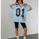 RoseSeek Women's Y2k Football Jersey Shirts V Neck Mesh Oversized Tshirts (Blue, S)