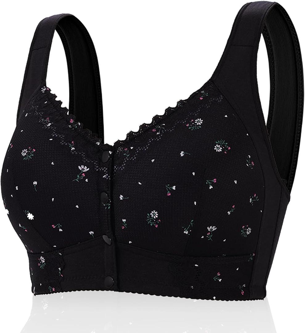 Front Closure Bras for Odler Women Gathering Plush Size Bras Thin Cup Wireless Bras Full Coverage T-Shirt Bralettes (XXXL)